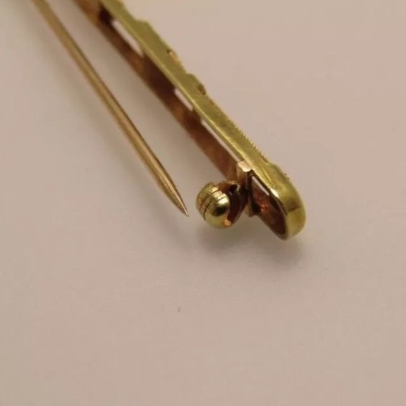 18k Y Gold Vintage Tie Bar lapel Pin W/ sapphire